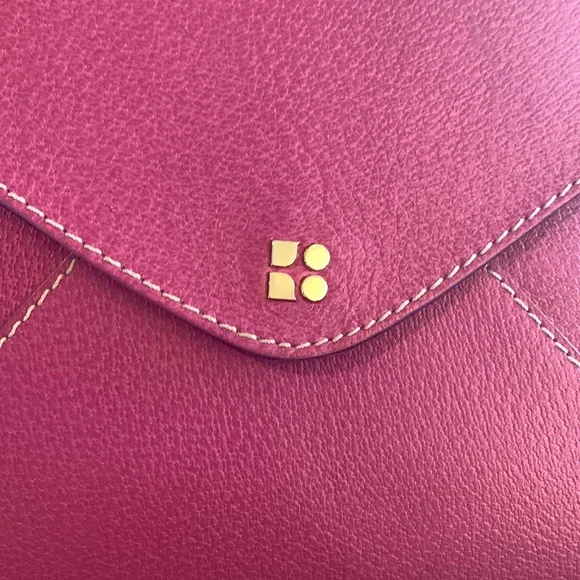 Kate Spade New York Magenta Leather Envelope Clutch Snap Enclosure - Unique! - Picture 5 of 10